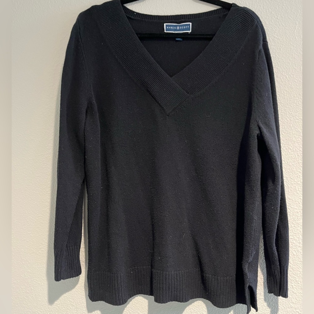 Karen Scott Classic Black V-Neck Sweater